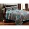 Paisley Pattern Teal Cotton Quilt Set Oversized Reversible Bedspread Machine Washable